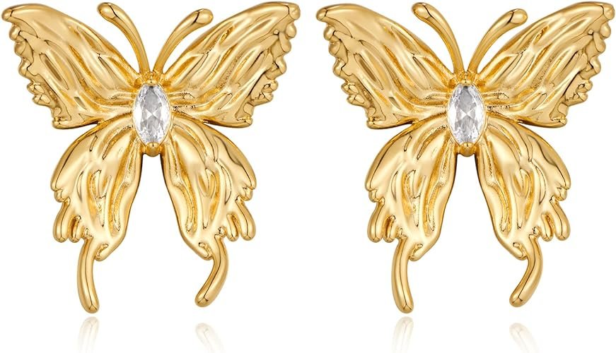 Gold Bow Butterfly Stud Earrings